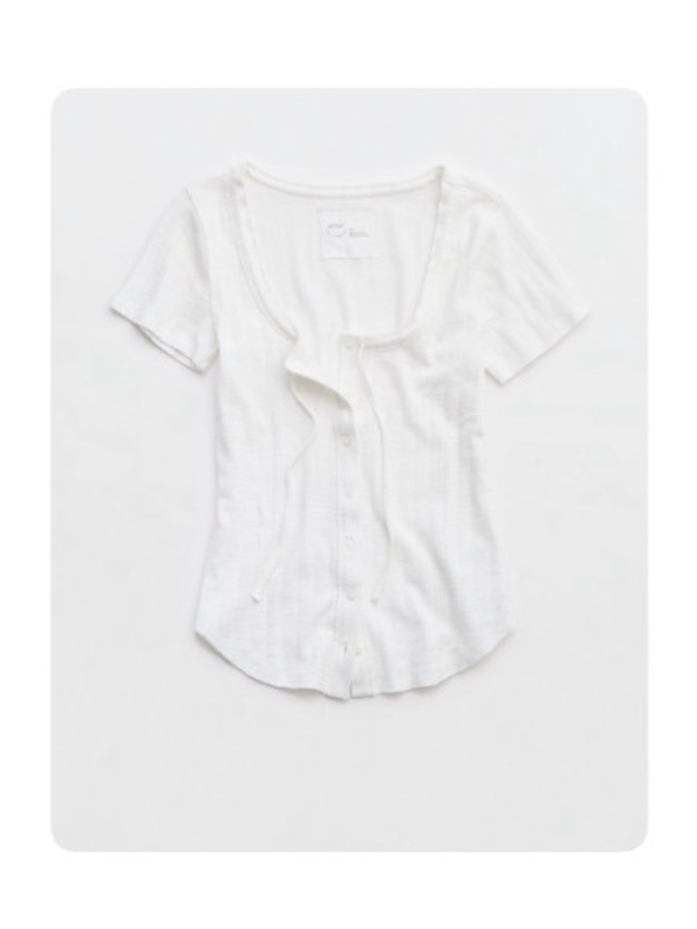 aerie White Ribbed Short-Sleeve Button-Up Top